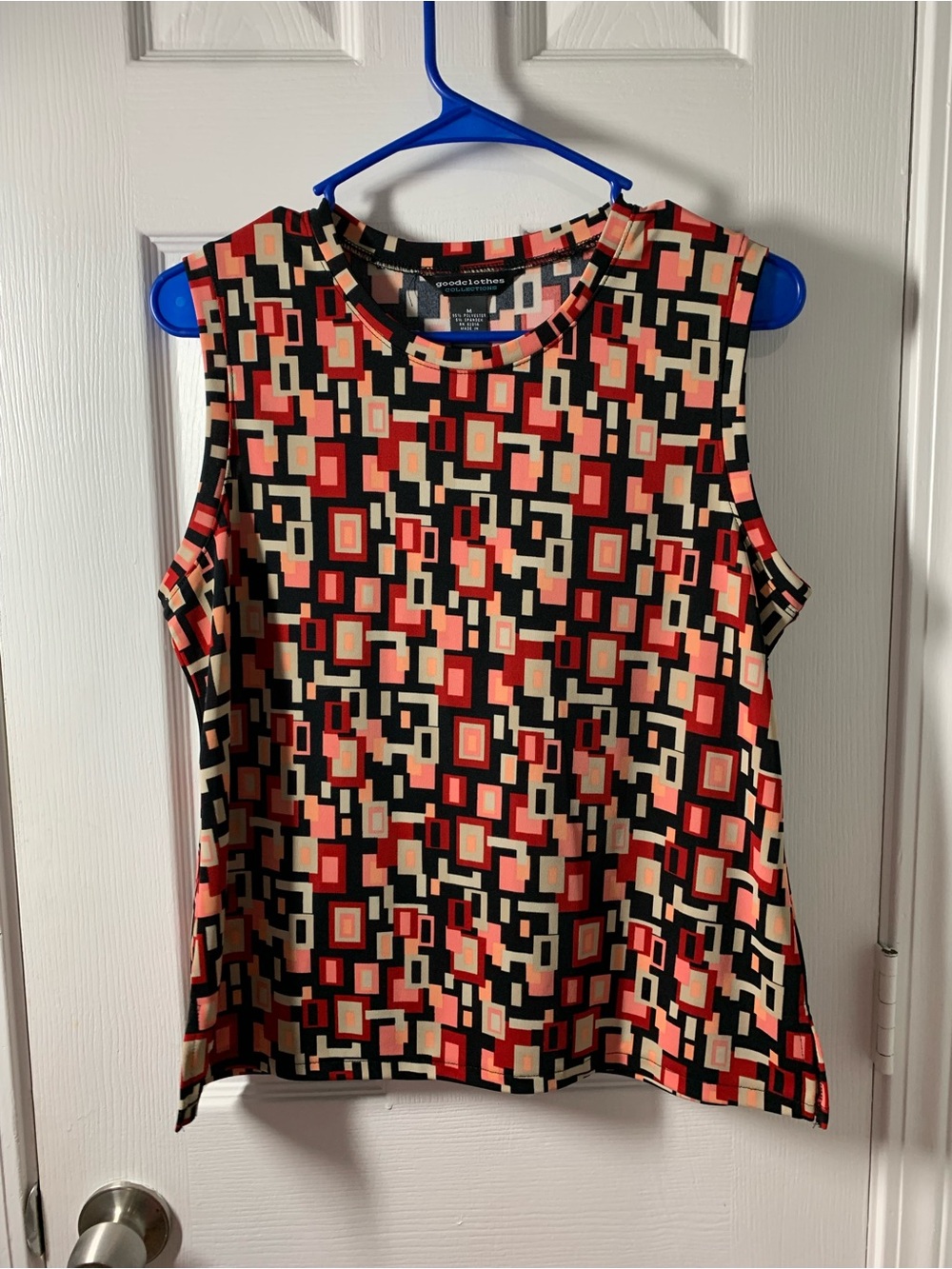 Goodclothes Collection Geometric Print Sleeveless Tank in Black, Red & Cream